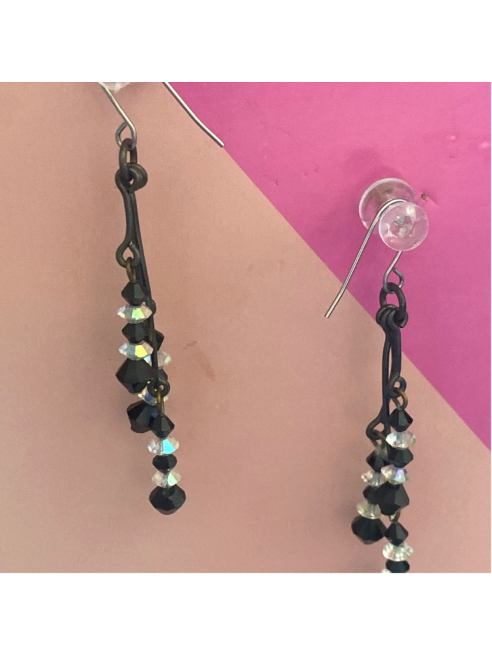 Women's Unbranded Dangle Earrings One Size Black and Clear Crystal